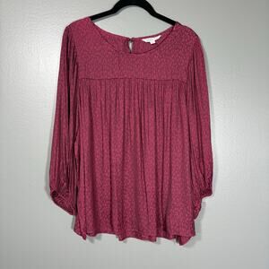 Ophelia Roe Pink Leopard Print Boho Peasant Top - Size 1X - Women's Plus Size